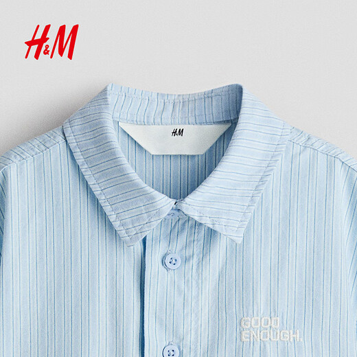 H&M children's clothing children's boys' shirt spring fold-over collar embroidery design cotton shirt 1294915 light blue/stripes 120 120/60 (4-6Y)