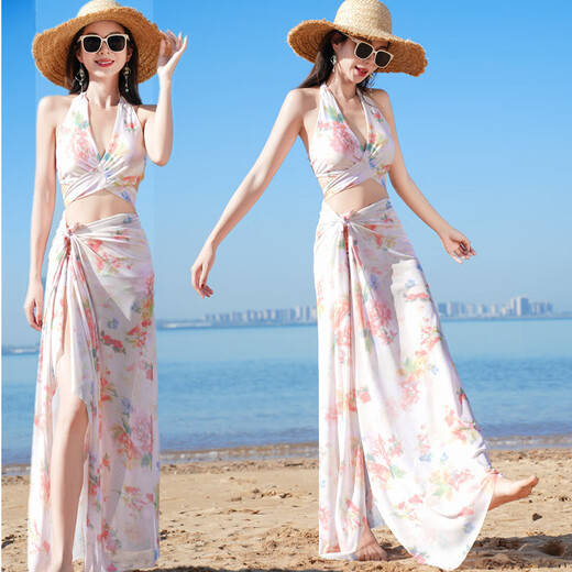 Jin Bingsheng swimsuit, feminine split three-piece set, conservative and high-end, belly-covering, slimming long skirt, hot spring beach vacation swimsuit, pink, with breast pads, L, recommended 110-120 Jin Jin is equal to 0.5 kg