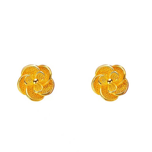 KZD gold earrings, temperament flower earrings, personalized earrings as a gift for mom, lucky golden flower earrings 1.05g