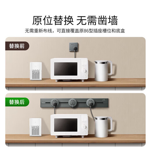 NVC Leshi Electrician Rail Socket, surface-mounted hole-free wall-mounted movable wall guide socket 50 cm + five holes * 3 gray
