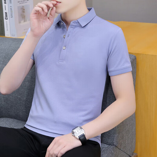 HaiLan Home HEILIAN HOME summer collar polo shirt men's short-sleeved shirt lapel solid color Paul half-sleeved youth top black QY686 L 120-135Jin [Jin equals 0.5 kg]