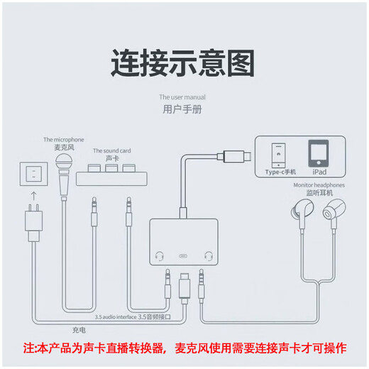 OEING sound card live broadcast converter No. 1 Apple Android adapter cable to wheat adapter typec/lightning interface sing karaoke special Huawei typec universal type-c model suitable for Android/Apple 15-16