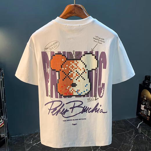 TVST香港原创轻奢男装美式重磅短袖T恤男夏季薄款体恤透气柔软上衣男 白色2 【ZJ1047合身版】 L 适合109-123斤穿