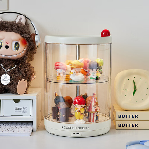 GOTOlabubu Bubble Mart blind box lighting display cabinet dust-proof transparent rotating figure storage box doll storage rack rotating figure box (double-layer electric with light model)