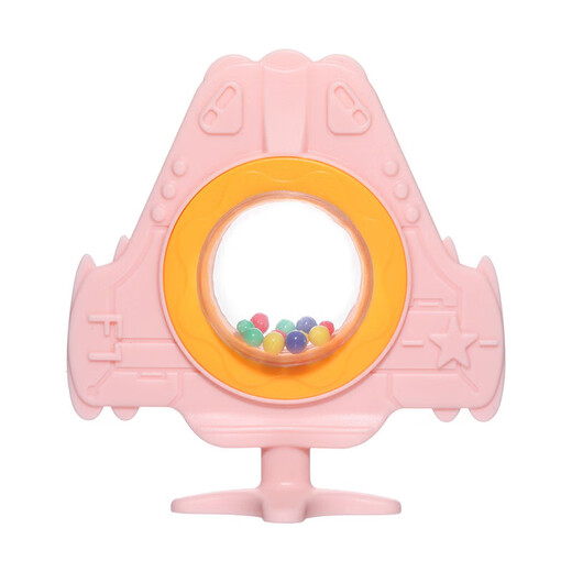 Baby bite molar stick, infant silicone teether, molar teeth fixator, rattle teether, airplane bell teether, airplane-rattle teether pink + PP chain to prevent falling off