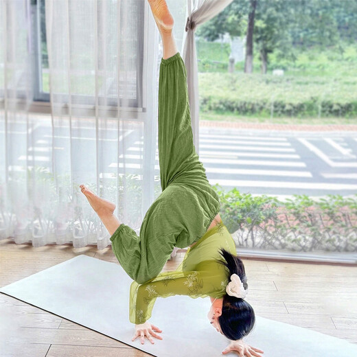 Shuangxiu 2025 New Yoga Wear Suit Loose Healing Zen Pilates Training Fitness Cotton Linen Lantern Wide Leg Pants Luya Bamboo Top S 80-97