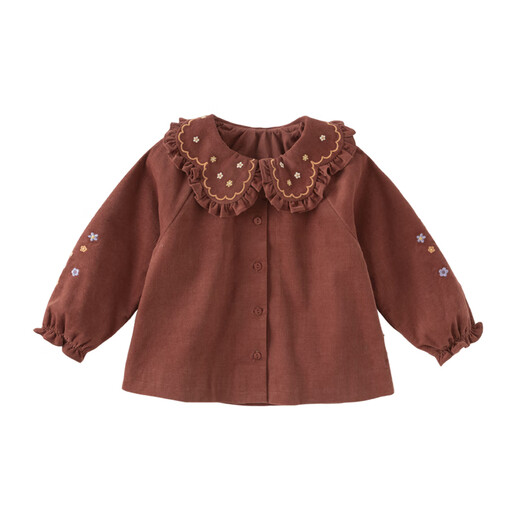 DAVE&BELLA spring new pure cotton girls' shirt corduroy baby girl shirt children's long-sleeved top baby clothes red and white check in stock 90 cm (recommended height 80-90cm)