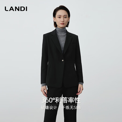 LANDI All Black Aesthetic Black Commuting Brushed Blazer Women's Top 2025 Autumn and Winter New Product Black L