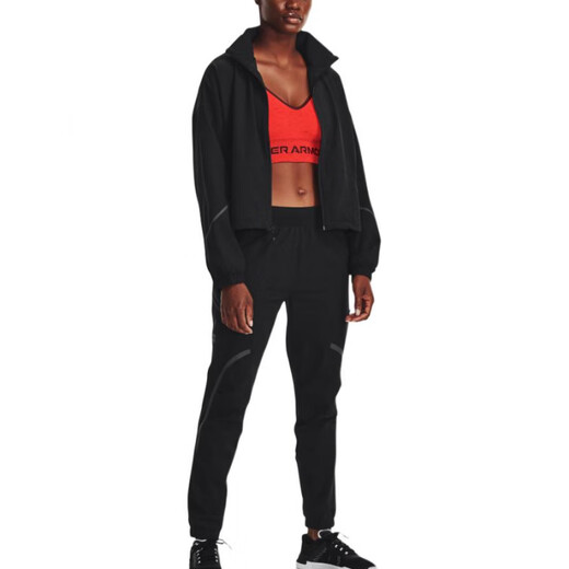 安德玛（Under Armour）复古拼色拉链立领短款夹克外套女款黑色 黑色 S