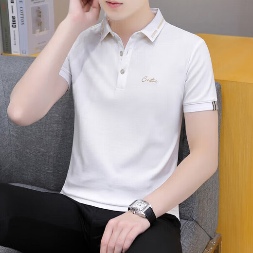 T-shirt à manches courtes à col courte à col courte à manche à manches courtes et à manches à manches à manches simples Polo Black Qy683 m [100-120Jin [Jin est égal à 0,5 kg]]]
