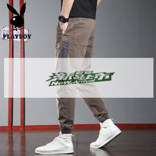 花花公子（PLAYBOY）夏季薄款休闲裤男士潮牌宽松束脚运动裤2025新款夏天工装哈伦裤子 9859深灰 L 30-31码