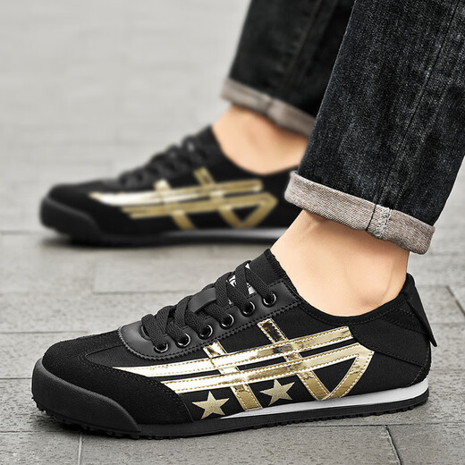 Summer breathable one-legged canvas shoes trendy and versatile casual board shoes for men and women German training shoes mesh cloth Forrest Gump shoes L533 black 40