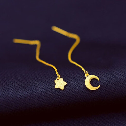 BMOI Old Phoenix 999 Gold Pure Gold Ear Wire Long Ear Needle Earrings Hypoallergenic Gold Women's Earrings Fashion Versatile Accessories Doudou Ear Wire Same Style