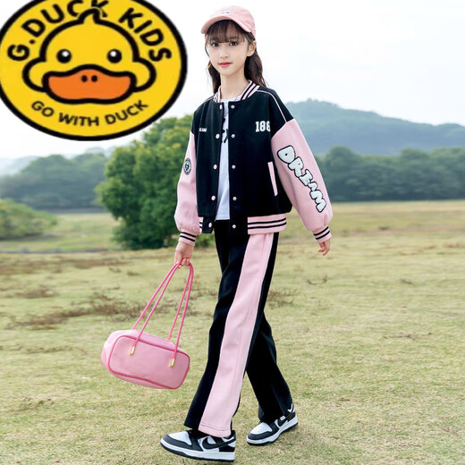 G.DUCKKIDS女童棒球服套装春季2025新款学院风中大儿童洋气春秋运动装两件套 BQ1396黑色两件套 150 尺码建议身高140左右
