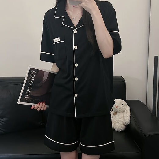 莫代尔韩版简约纯色棉睡衣女短袖短裤夏季两件套宿舍可外穿家居服套装 9905#深灰色 M 80-100斤