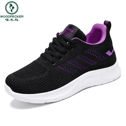 Woodpecker shoes for women 2025 casual soft sole comfortable non-slip sports shoes breathable single shoes flying mesh shoes running shoes for women G-H831 black 40