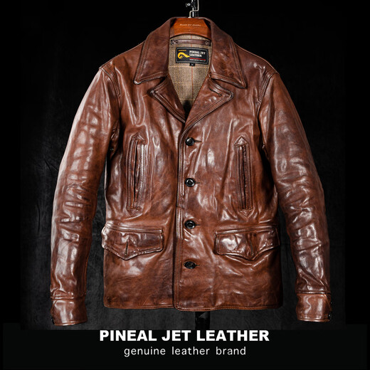 PJL men's Japanese retro aged oil wax horsehide heavy washed dispatcher leather jacket leather coat horsehide dispatcher dark brown M (135Jin Jin is equal to 0.5 kg or less)