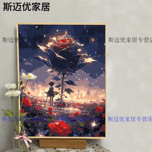Little Prince Mi Lan und Rose Digital Ölmalerei DIY Füllungsfarbe handgemaltes Malerei Cartoon Acrylölmalerei Dekorative Malmalerei