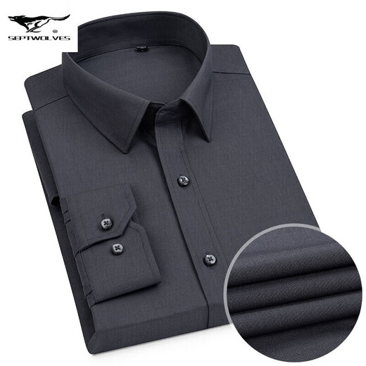 Sieben Wölfe mittlere und junge neue Herren-Baumwollhemd 2024 Four Seasons Universal Atmungsfreie Respel Business Pocket Multi-Color Working Long Sleeve 6636 38