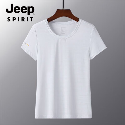 JEEP SPIRIT夏季薄款冰丝速干t恤男宽松大码运动休闲圆领透气冰丝上衣T恤 JEEP6628男白色LAY LOW 3XL 女135-145斤