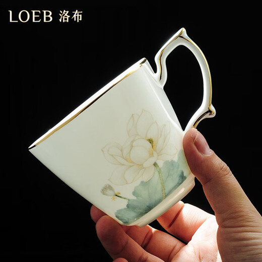 LOEB bone china rotatable water set tea set teapot tea cup set opening housewarming gift light luxury high-end gift box gift bone china ink leaf white lotus set-gift box
