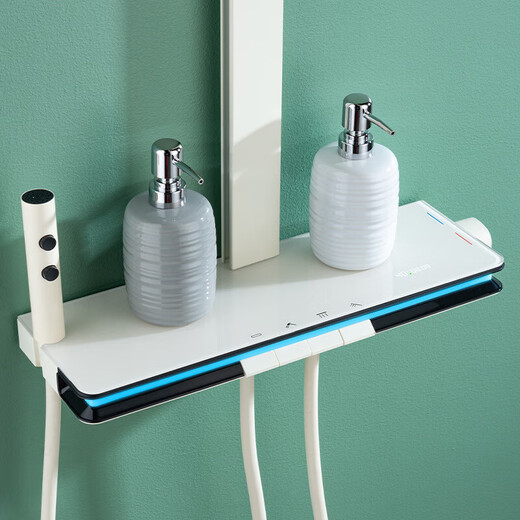 Affichage numérique ultime Mural de taille nouvelle taille pulvérisation Ambient Light Piano Key Storage Shower Shower Set Full Copper Set Milky White Copper Water Waterway 1047 Ambient Light Storage Rack