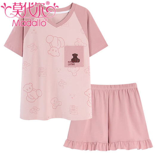 莫代尔睡衣女夏季短袖纯棉2025新款韩版学生可爱外穿家居服薄款大码套装 短袖套装G6636 2XL 130-145斤