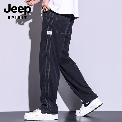 吉普（JEEP）天丝牛仔裤男士夏季冰丝薄款柔软垂感弹力松紧腰宽松直筒休闲长裤 1048/深灰色 M (建议体重 90-115 斤)