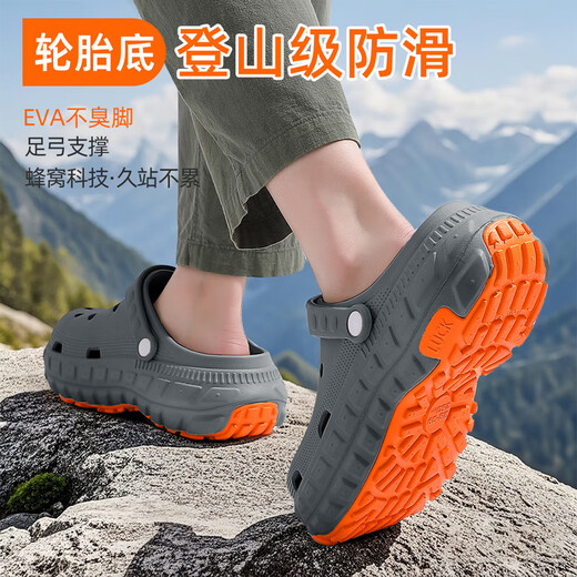 猫力厚底洞洞鞋男士2025新款夏季户外登山防滑沙滩包头凉拖鞋男外穿 蓝灰 42-43 适合43-44（内长265mm）