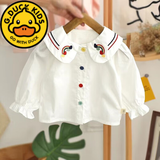 G.duck girls long-sleeved shirt 2025 spring new style children's style pure cotton embroidered top infant base cardigan shirt pink 120 cm recommended age 4-5 years old