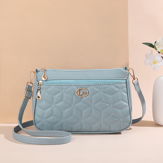 酷奇袋鼠女士包包大容量多拉链隔层斜挎包气质时尚百搭单肩包个性妈妈女包 6607浅蓝