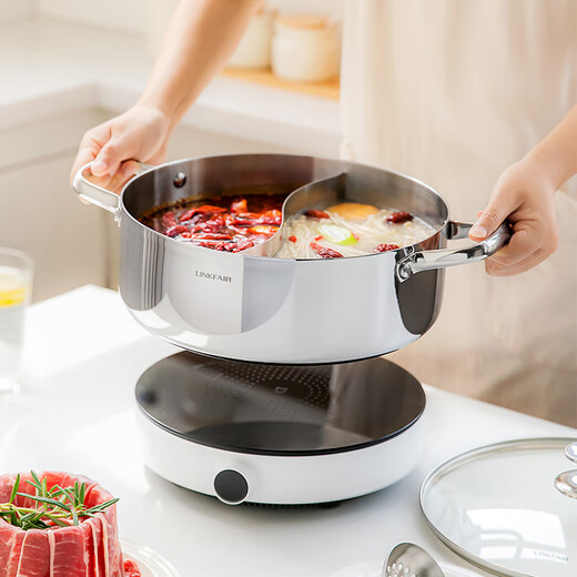 Lingfeng hot pot Yuanyang pot thickened 304 stainless steel pot three-layer steel cooking pot induction cooker gas stove universal gathering series for 4-7 people 5.5L 28cm