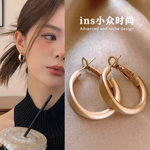 Bo Na Ling Earrings S925 Silver Needle Frosted Earrings Women's High-end Niche Design Versatile Earrings 2025 Earrings Ear Clip Earrings Matte Coffee Gold Earrings Pair
