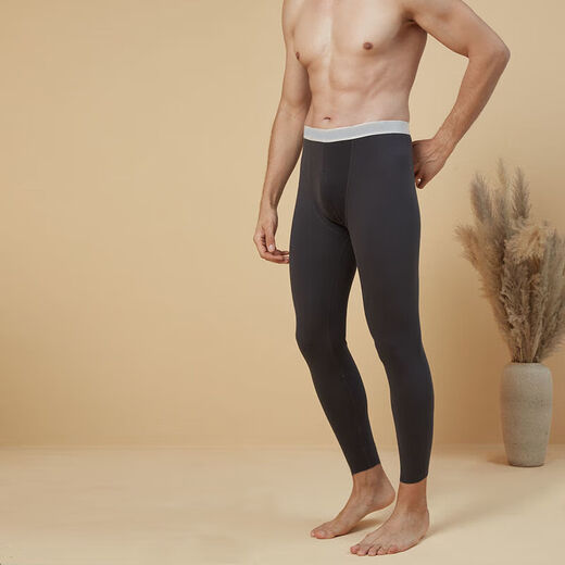 Thin Autumn and Winter Men's Large Size Warm Pants Autumn Pants Slim Fit Young and Middle-aged Students Leggings YSH Milk Silk Single Pants Men - Black - Seamless 2XL