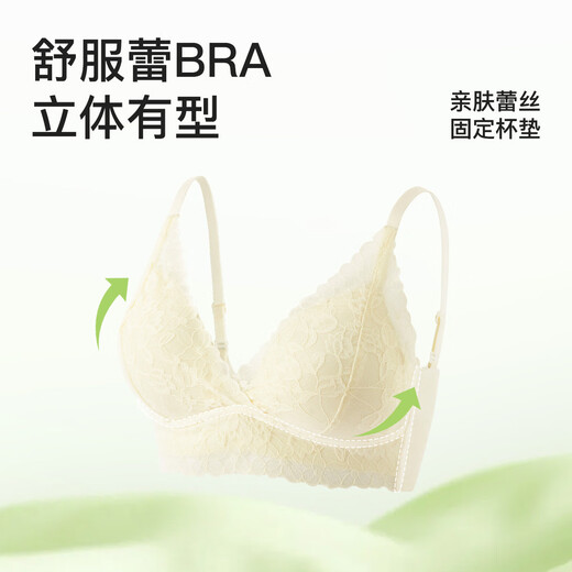 芬腾【蕾丝大胸提拉防下垂】无钢圈聚拢收副乳上托调整型内衣女士文胸 浅绿 75B /34B
