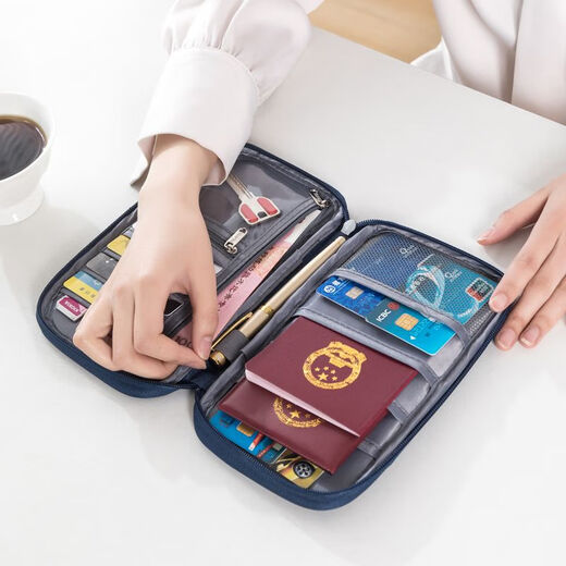 Pupan ID Passport Bag Portable Air Ticket Ticket Clip Haushaltsregistrierungsbuch Sortierbeutel im Ausland große Kapazität Aufbewahrung Tasche Kleine Trompeten-Navy Blau