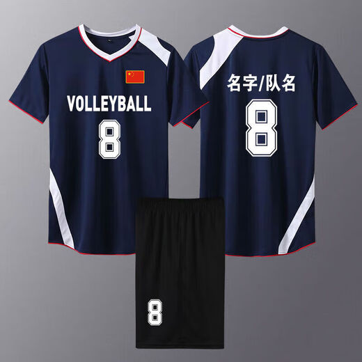 新款排球服套装男短袖定制女款速干气排球服专业训练比赛队服印字 829女款蓝色，效果图仅参考 L L
