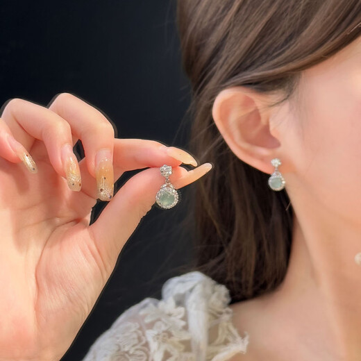 Jianlu natural jade a-grade silver earrings for women, temperament, high-end jade earrings, jewelry, mother's birthday gift for mom
