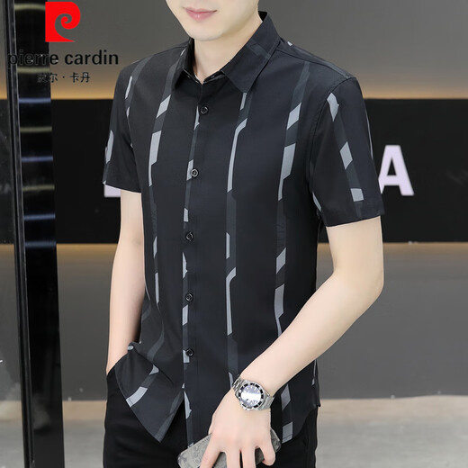 
Pier Cardin ice silk shirt thin 2025 summer men's short-sleeved shirt trendy handsome high-end cool shirt men's style 7027 green M 90-110Jin [Jin equals 0.5 kg]