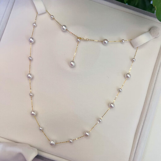 Yuansi 18k gold freshwater baby's breath necklace with large and small intervals can be stacked with clavicle chain sweater chain 4-5/6-7mm default k yellow 45cm