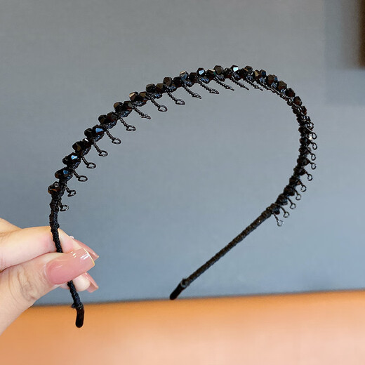 CTRLEND Elderly Hairband with Teeth for Middle-aged and Elderly People with Diamond Bangs Iron Wire Hair Clip Granny Face Wash Pressing Hair Breaker Black 1 Pack