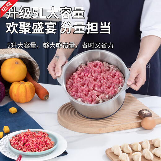 2025 New Multifunctional Electric Meat Grinder Household 6-Blade Knife Small One Machine Three-Purpose Green Set of Knife Heads 5L Large Capacity Six-Blade