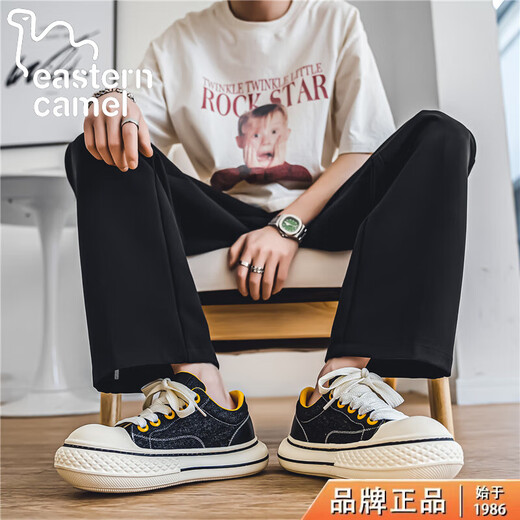 东方骆驼男鞋夏季新款小众设计潮牌个性大头帆布鞋透气百搭舒适软底休闲鞋 黑色 42