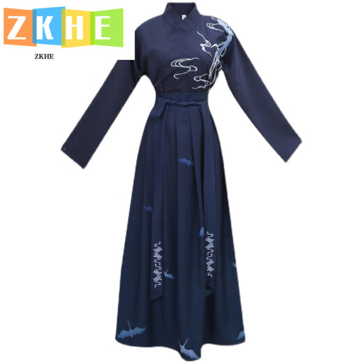 ZKHE汉服男装刺绣中国风武侠剑客帅气公子学生班服套装 897黑色渐变套装 S