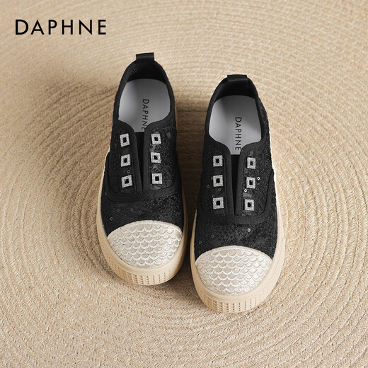 Daphne Mesh Chaussures décontractées pour les femmes 2025 Nouveau été Small Fragrance toile chaussures pour femmes Chaussures pêcheurs à une jambe à pattes simples noir 36