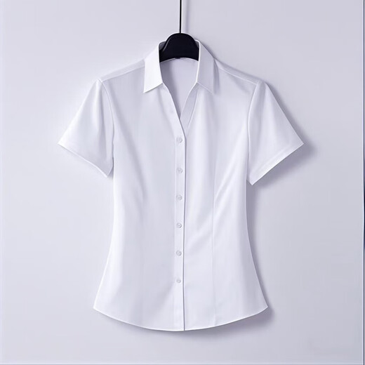 Business temperament v-neck professional shirt for women short-sleeved 2025 summer new white waist-slimming shirt work clothes 6213 Khmer shirt [white-v-neck] L (recommended [100Jin[Jin equals 0.5 kg]-110Jin[Jin equals 0.5 kg]])
