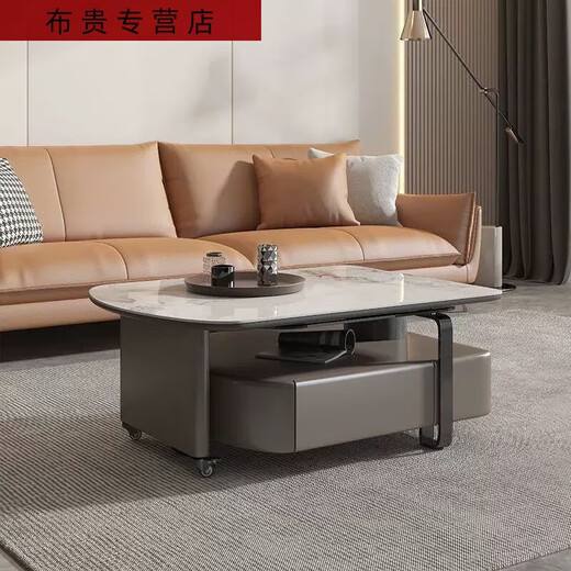 三栖虎岩板茶几现代简约客厅家用茶几小户型旋转意式岩板茶几电视柜 14070鱼肚白旋转茶几100真岩板