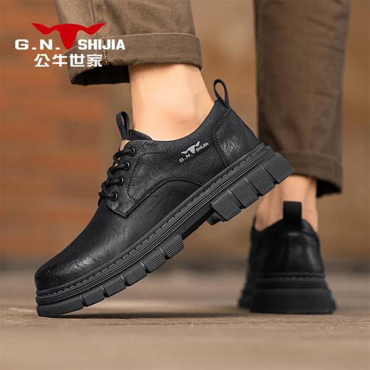 Bull family men's shoes 2025 new versatile work shoes British style breathable casual leather shoes comfortable and wear-resistant men's business shoes