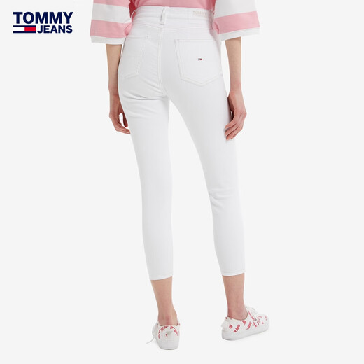 TOMMY JEANS女装潮流刺绣字母高腰破洞紧身显瘦水洗牛仔裤DW0DW12392