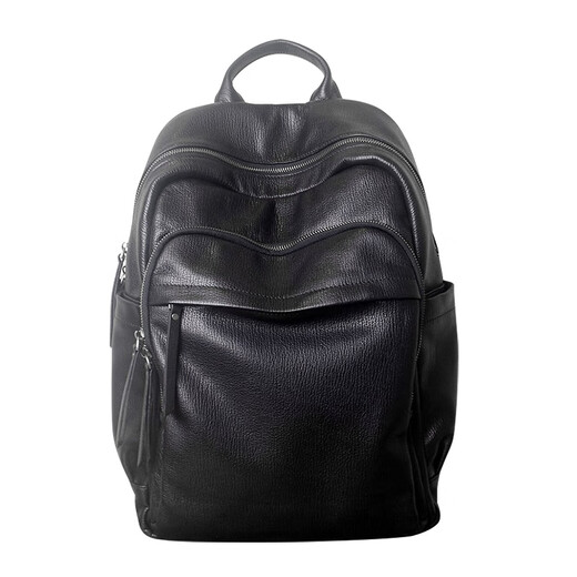 欧伦驰（OULUNCHI）轻奢高端真皮双肩包商务出差旅行男士电脑背包头层牛皮书包 黑色 30*14*42CM